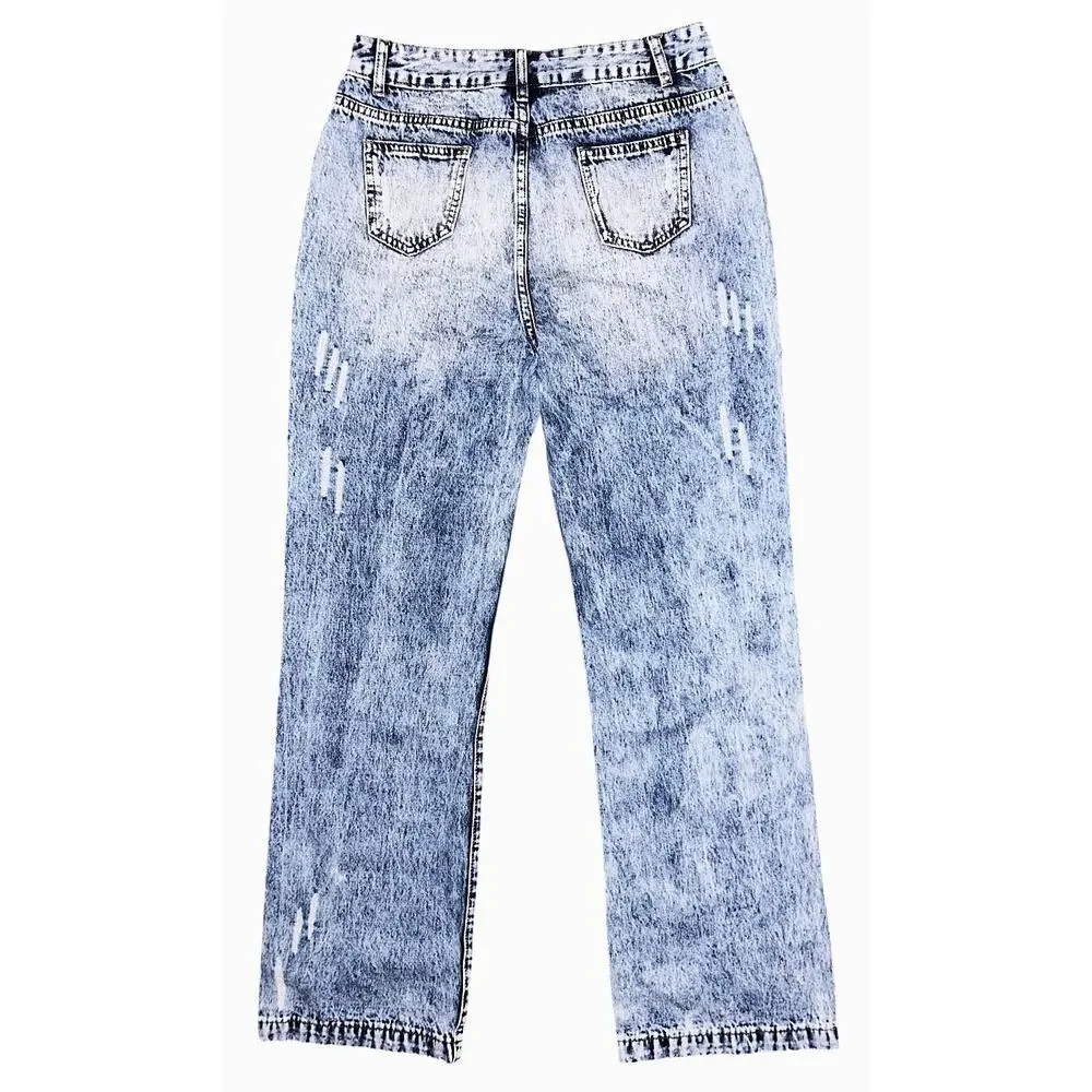 Flamingo Ripped High-Rise Straight Leg Light Wash Jeans Women's Large